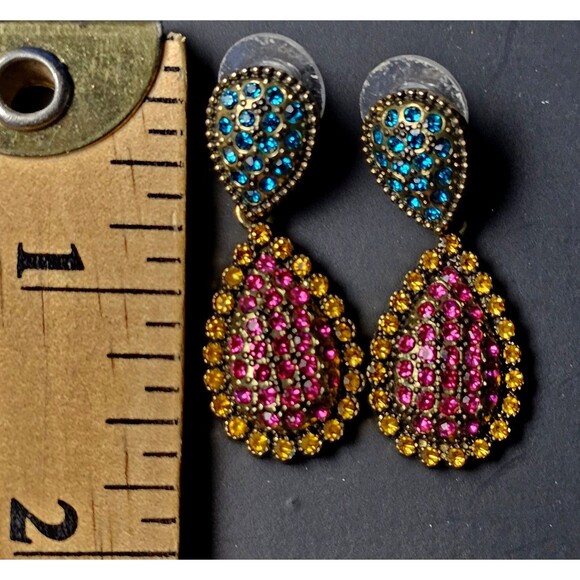 HEIDI DAUS Big Pretty Earrings Multicolor Crystal Drop 1.6" Gold Tone NEW HTF! - Picture 5 of 6